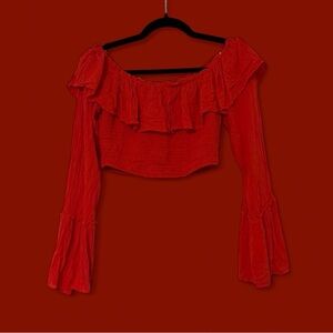 RED LONG SLEEVE CROP TOP
